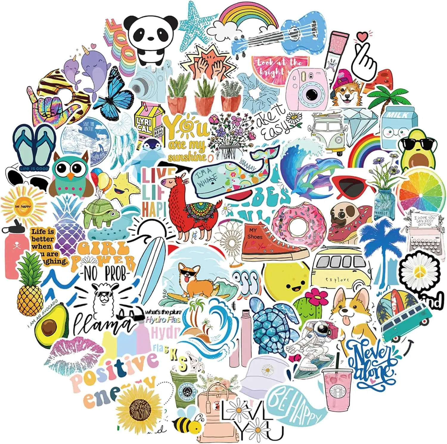 100 Pack Stickers for Water Bottles Cute Vsco Vinyl Aesthetic Waterproof Stickers for Laptop Hydroflask Computer Teens Kids Girls Classical Design
