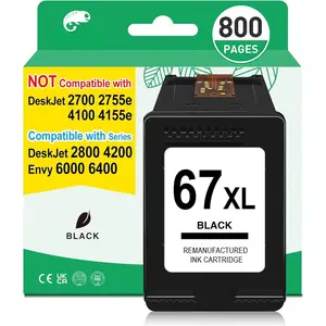 67XL Ink for  67 Black Ink  67 XL for Deskjet 2800e 2827e 2855e 2855 2852e 2842e 4200e 4255e 4227e Envy 6455e 6055e 6000e for  Ink 67 Black HP67 Ink Cartridges Replacement