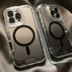 Heavy Duty Shockproof Armor Case for iPhone 16 14 15 Plus 13 12 Pro Max 11 3 IN1 For Magsafe Magnetic Clear Gradient Color Case