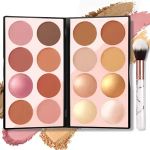 16 Blush Palette with Highlighter & Contour Shimmer Silky Matte Powder Makeup Set for Face Glow & Sculpting Glam Flawless Application with Brush
