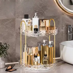 360° Rotating Makeup Organizer, Double-Layer Large Capacity - with Removable Dividers, Skincare & Perfume Storage Box for Bathroom Vanity, Dresser and Countertop - Space-Saving Luxury Beauty Storage Rack