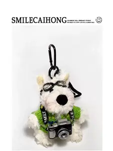 SMILECAIHONG West Highland Terrier Plush Pendant Bag Charm Doll Keychain with Camera Accessory Creative Gift for Animal Lovers Soft Plush Material Cute Design