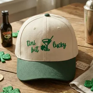 Tini Bit Lucky St Patricks Day Embroidered Hat, Irish Pub Party Outfit Idea, St. Pattys Baseball Cap, Mid Profile Shamrock Martini Cap