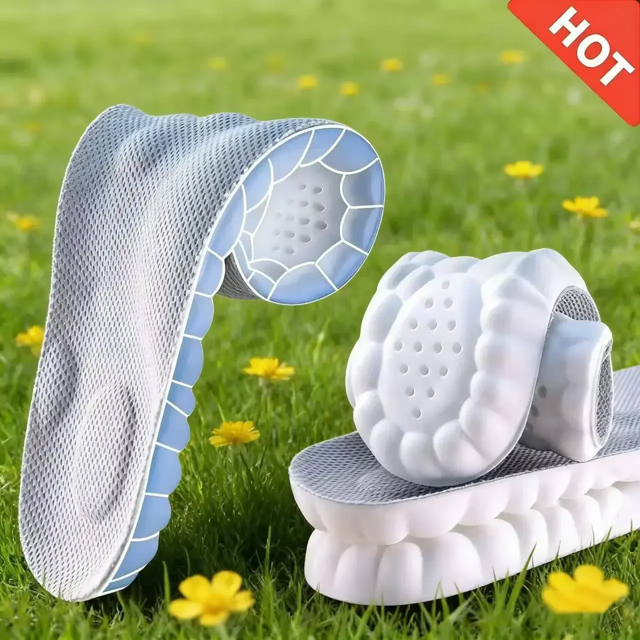 Soft Comfy Insole Pads for Plantar Fasciitis - Mesh Top, Perforated, Shock-Absorbing, Cushioned Arch Support, Breathable Massage Inserts, Pressure Relief Shoes Insole, Indoor Wear Party Gift (Home & Festive Supply Essential)