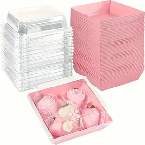 Box with Lid for Mini Cakes & Square Desserts, Holds Cookies, Sandwiches, Strawberries, Perfect for Parties & Picnics