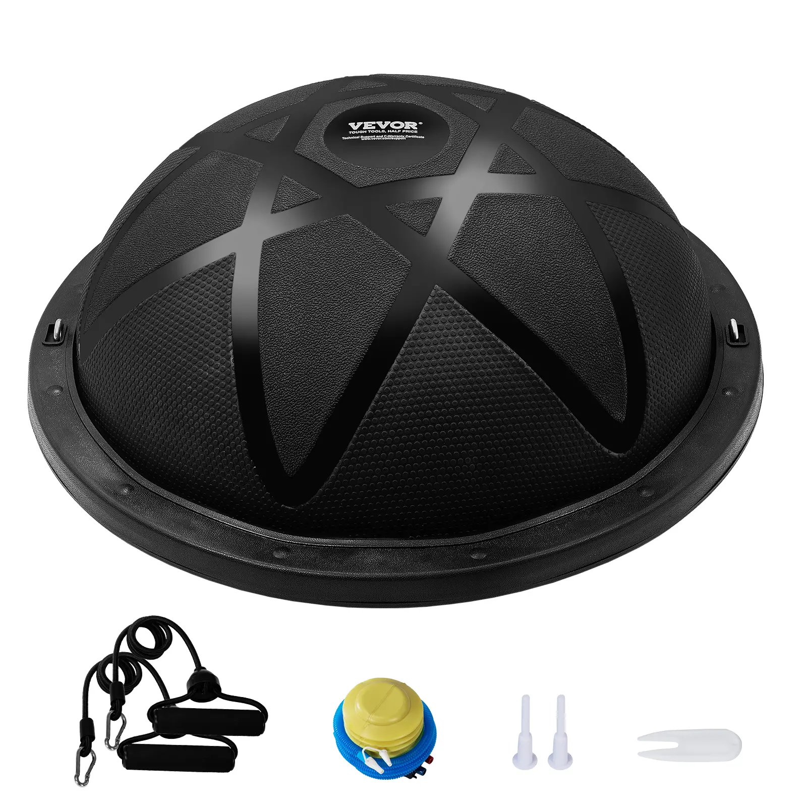 【summerfinds】VEVOR Half Exercise Ball Trainer, 23 inch Balance Ball Trainer, 660 lbs Capacity Stability Ball, Yoga Ball with Resistance Bands and Pump, Strength Fitness Ball for Home Gym, Full Body Workouts, Black
