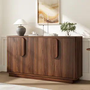 PieDle Sideboard Buffet Cabinet with Storage, Modern Credenza with Adjustable Shelves & 4 Doors, Curved Design Coffee Bar Cabinets for Living Room, Hallway, Kitchen
