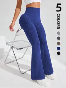 Women's High Waist Yoga Leggings, Seamless Butt Lifting Sports Pants, Vertical Stripe Flare Pants, Gym Workout Leggings, Ideal for Hiking and Outdoor Activities