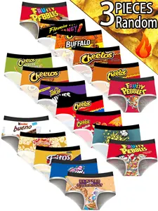 Random 3-Pack Cartoon Print Briefs Panties, Cute Fitted Women's Underwear, Breathable Sexy Fashion, Large Size, All Seasons
