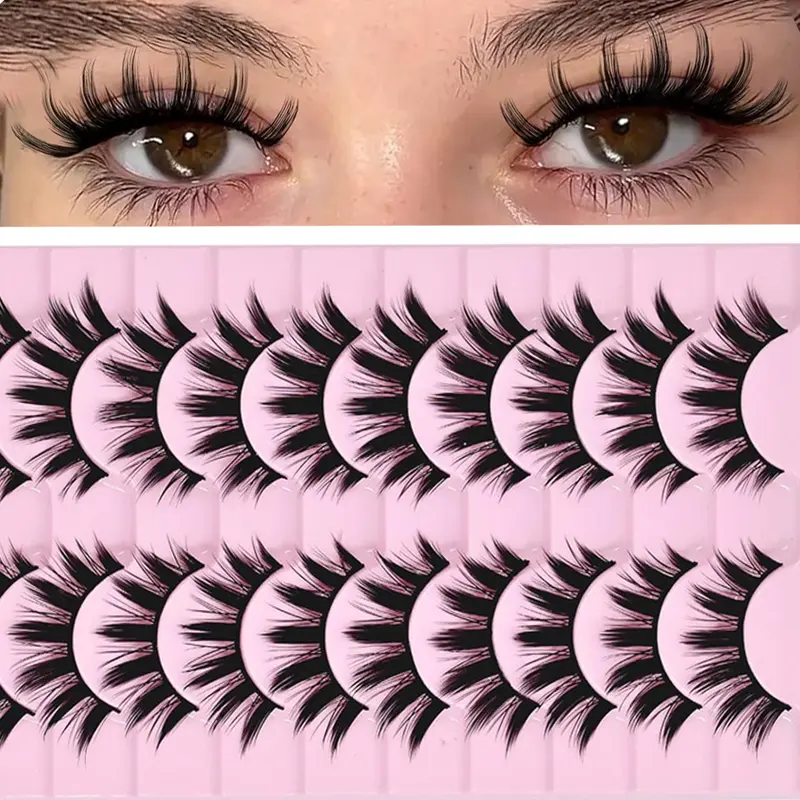 10 Pairs Cartoon Manga Style 3D Mink False Eyelashes Bundle - Curling, Dense, Thick, Long, Layered Fluffy, Handmade Doll Lashes - Manga Eyelash Extensions for Cosplay, Everyday Dramatic Looks - Beauty Makeup Accessory
