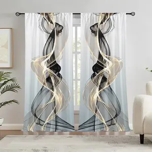 Abstract Pattern Curtain, 2 Counts/set Modern Art Door Curtain, Window Drapes, Home Decoration Curtain, Home Textile for Home Living Room Bedroom Study Room Decor