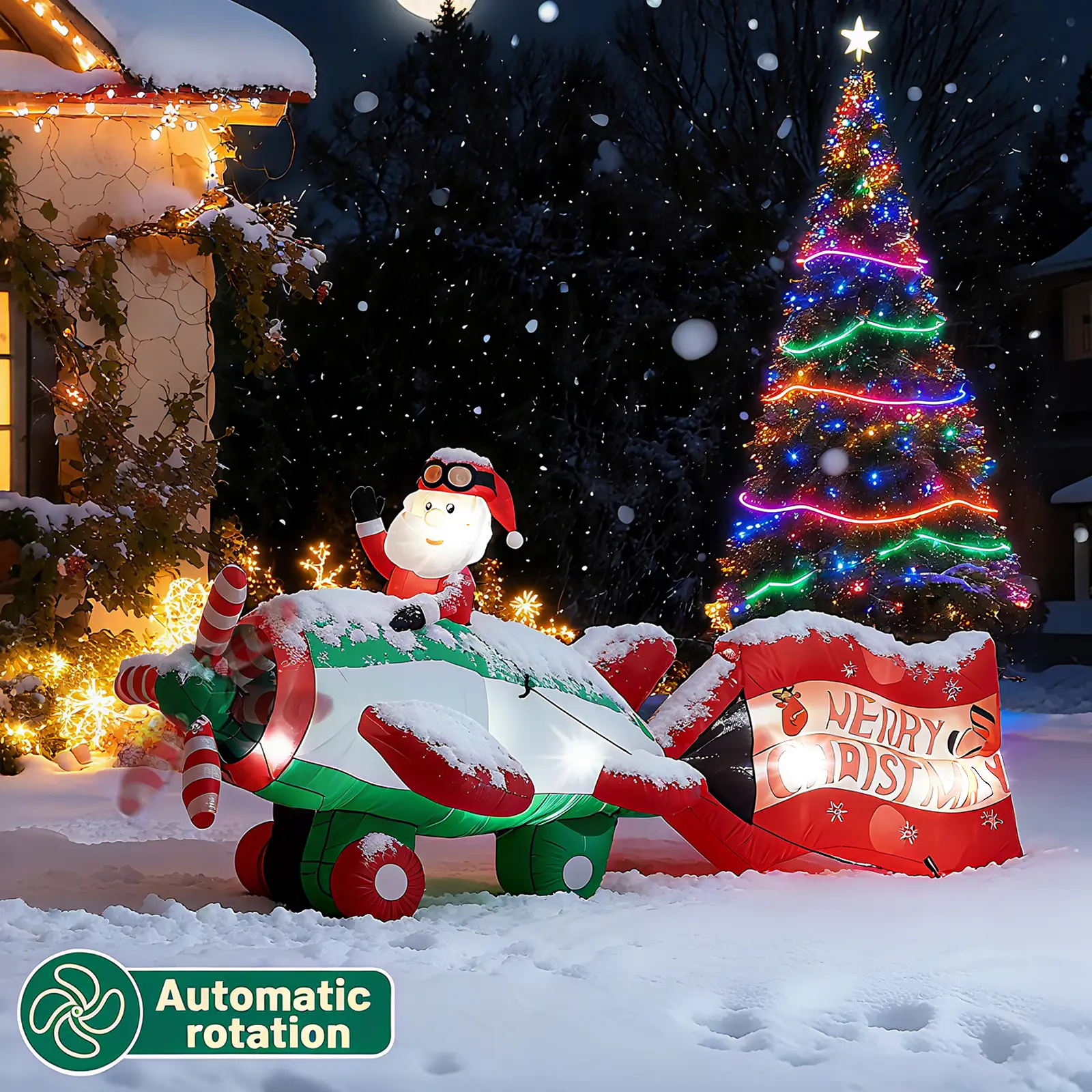 Final sale 10.5FT Christmas Inflatables Decorations Giant Light Up Santa Claus with Rotating Propeller Plane Outdoor Decor Blow up IP44 Weatherproof Xmas Yard Decor Built-in 9 LED Light for Holiday Illuminated Lantern Set