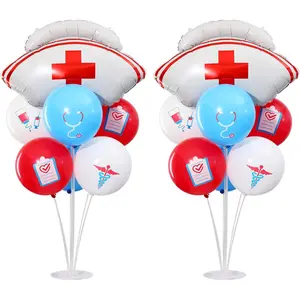 Nurse Party Balloon Table Centerpiece Stand Kit 2 Sets with 2PCS Nurse Cap Balloons and 16PCS Nursing Latex Ballloons for Nurse Graduation Party Decoration