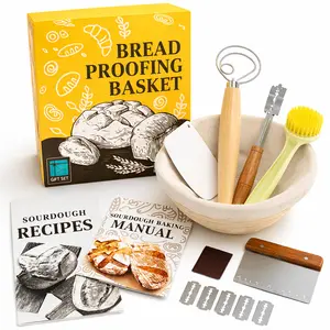 Round Banneton Bread Proofing Basket Gift Set– Sourdough Starter Kit for Crusty Artisan Style Loaves, Includes Essential Bread Baking Supplies & Tools - Ideal Gift for Bakers