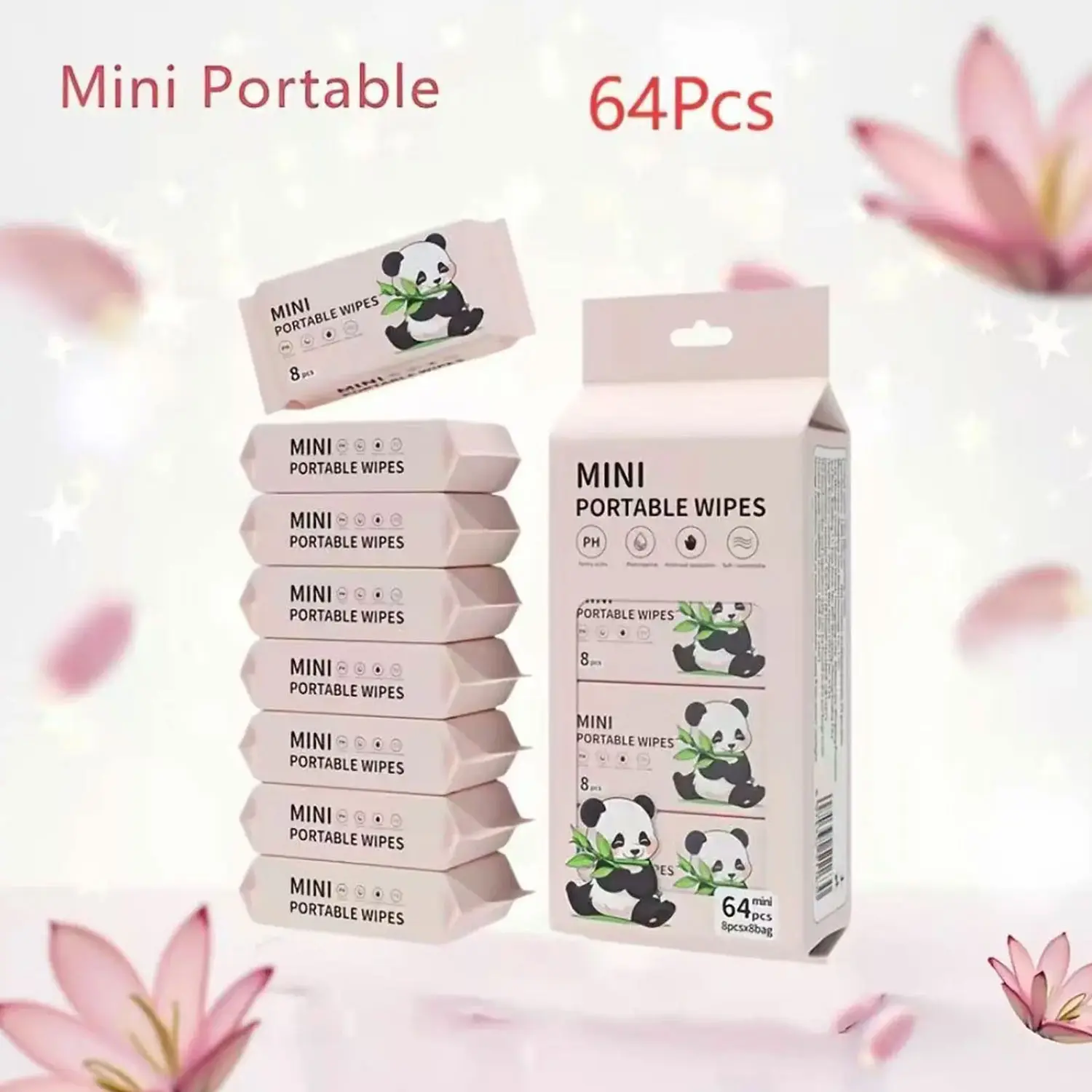 64 pieces of mini portable wet wipes - alcohol-free disposable wet towels, disposable facial wipes, Single Use Tissues, Perfect for kitchens, travel and daily life, as well as facial cleaning tools