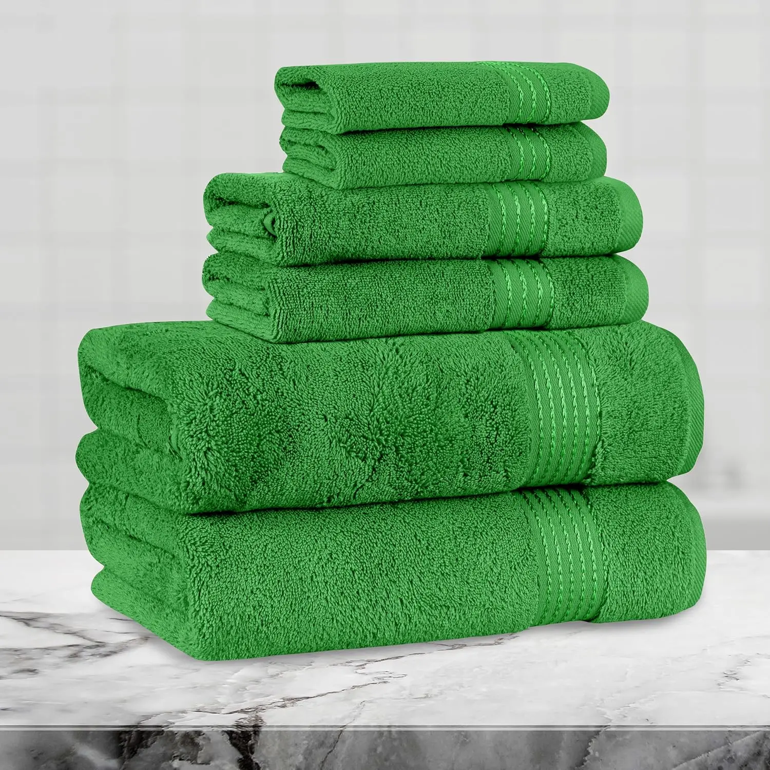 Mocassi 6-Piece Turkish Cotton Three Line Popcorn Towel Set, 2 Washcloths, 2 Hand Towels and 2 Bath Towels