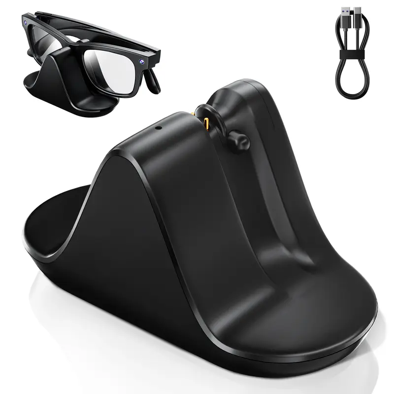 Black Charging Stand for Ray-Ban Meta Smart Glasses - Unisex Wearable Tech Accessory with Type-C Charging Cable, Intelligent Charging Mode, PTC Protection, Voltage Regulator, Over-Current Protection, Sleek Modern Design for Office/Home Use