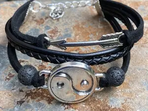 Arrow Bracelet, Ying Yang Bracelet, Leather Bracelet, Lava Bead Bracelet, Diffuser Bracelet, Beaded Bracelet, Anxiety Bracelet, Gift for Her