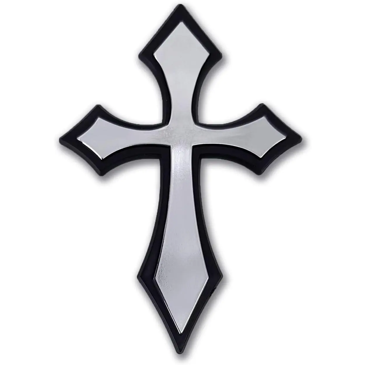 Christian Cross Pointed Plastic Chrome Color Emblem for Cars, Trucks, and All Auto | Universal Fit 3.8” x 2.7” | Weatherproof