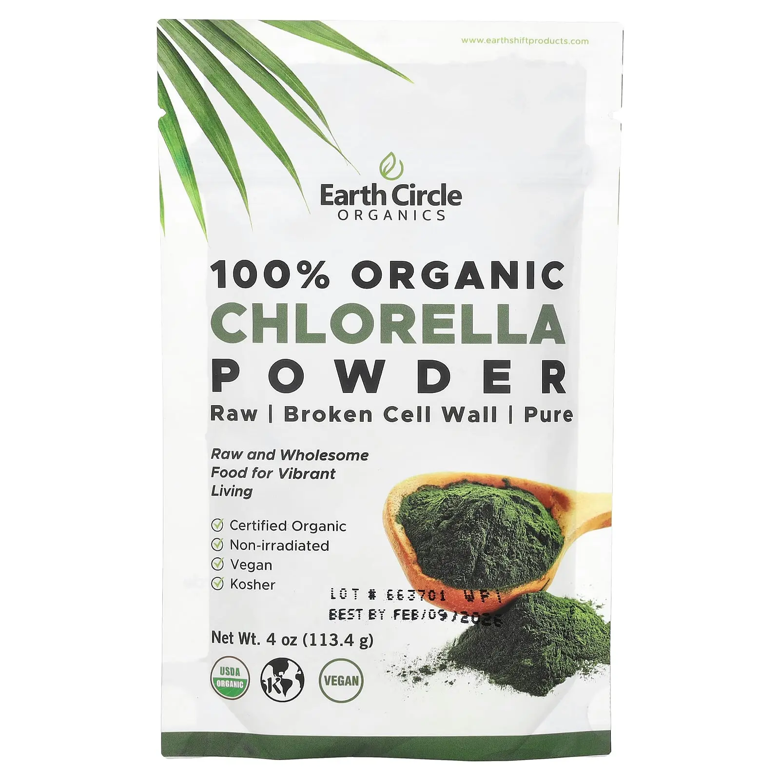 Earth Circle Organics 100% Organic Chlorella Powder, 4 oz (113.4 g)