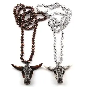 Paved Bull Head Necklace - Elegant Design with Bull Head Pendants and Silver-tone Finish