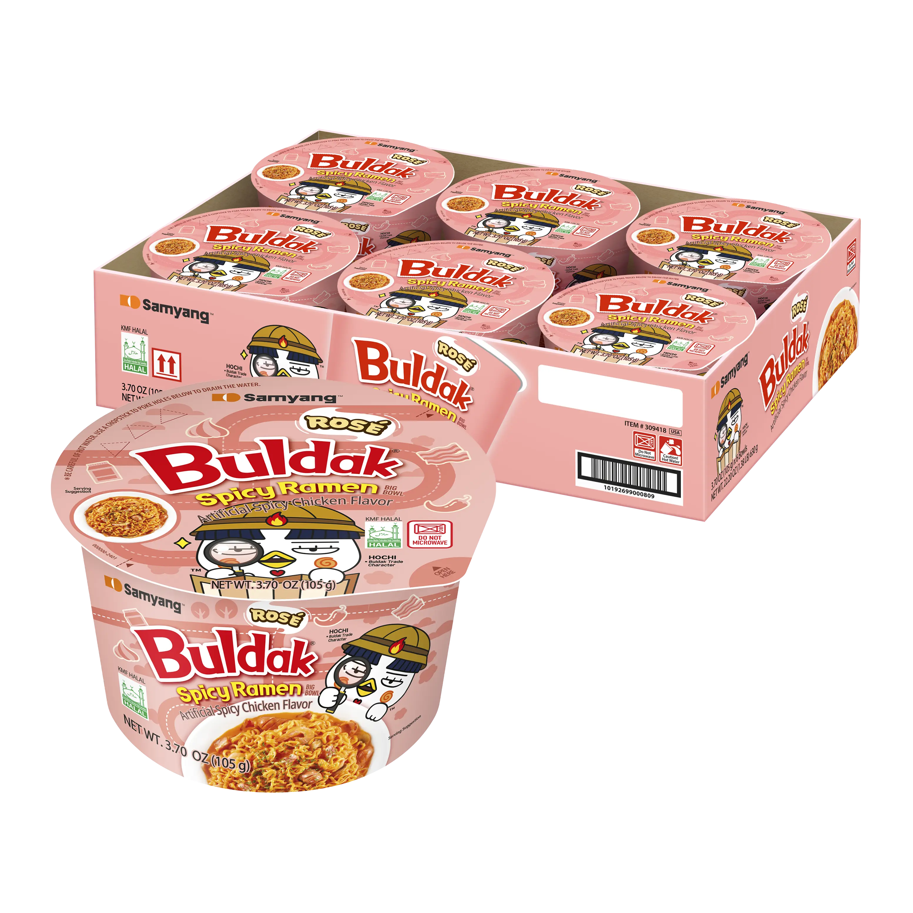 Buldak Pack of 6 Rosé Hot Chicken Spicy Flavor Korean Instant Ramen Noodle Big Bowl Easy Prep Convenient