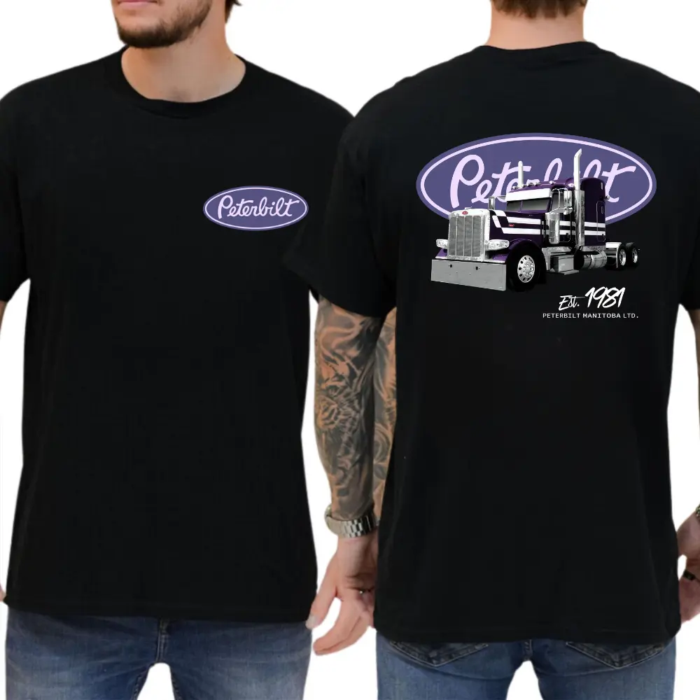 Vintage Peterbilt Purple Project T-Shirt| Big Logo Semi Truck Graphic| Classic Cotton Menswear Top| Summer Unisex Fabric Tee| Perfect for Patriotic Truck Drivers, Fathers & Gearheads| Trending Road Trip & Trucker Lifestyle Apparel