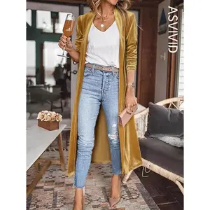 Women's solid color pocket shawl collar velvet jacket, spring and autumn casual long sleeved front opening outerwear, women's daily clothingRAIMENTRY