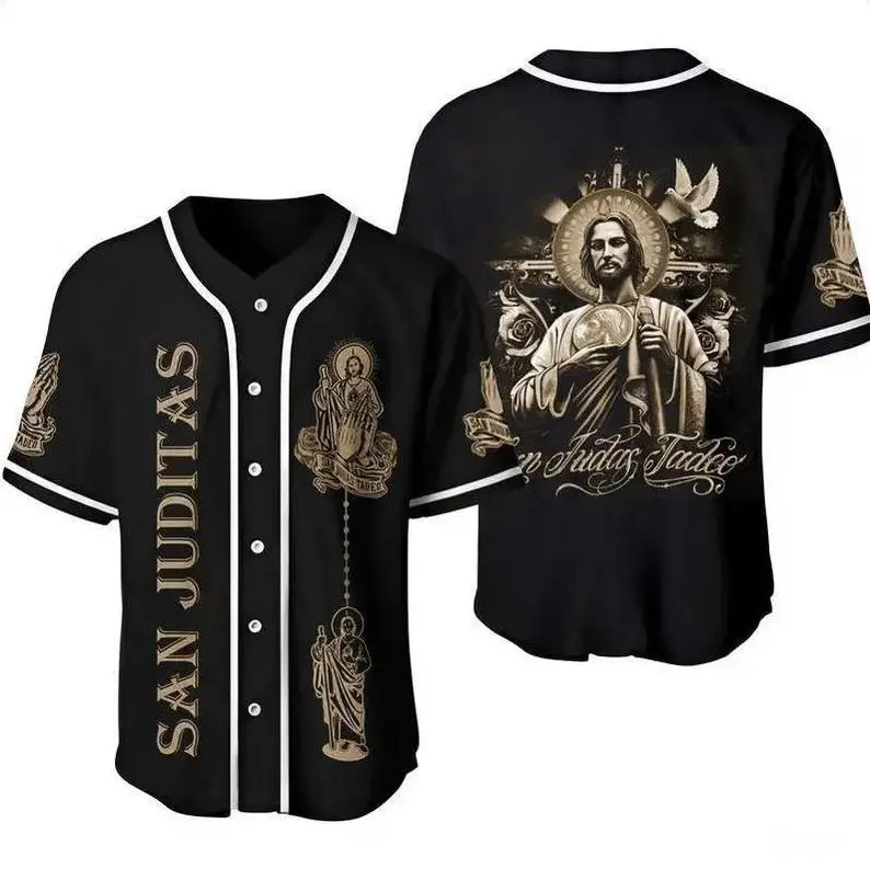 San Judas Tadeo Jersey, Brown Mexican Religious Baseball Fan Apparel
