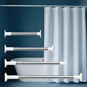 1 adjustable telescopic rod - no drilling required, with white plastic end caps and strong spring design - suitable for hanging clothes, shower curtains, door curtains, etc. - perfect for organizing wardrobes and spaces - Adjustable Curtain Rods