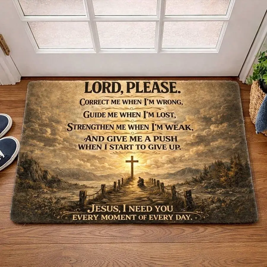 Christian Inspirational Cross & Prayer Design Door Mat, Bedroom, Or Study Decor Fast Drying Anti-Slip Soft Carpet For Bathroom Shower Laundry Room Kitchen All Season Home Decor Bathr Soft Flannel Bath Mat Home Decor Gift