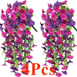 4-Piece Outdoor Hanging Artificial Flowers, UV Resistant, Ideal for Porch, Garden, Wedding, Summer Indoor/outdoor Decor