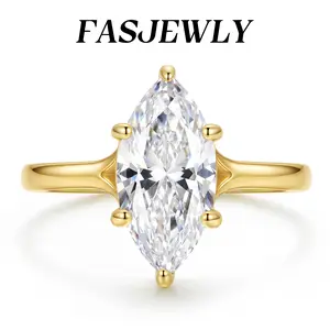 Fasjewly 3CT Marquise Engagement Ring for Women, 14K Gold Plated Solitaire Promise Ring with 6A Cubic Zirconia