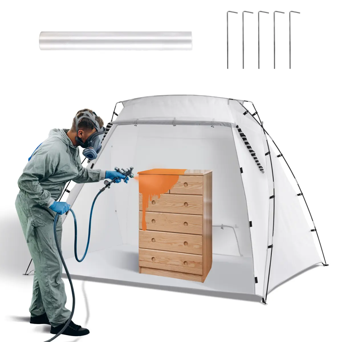 [Bellemave]  Portable Paint Booth, Larger Spray Paint Tent with Built-in Floor & Mesh Screen, Painting Tent Station for Furniture DIY Hobby Tool