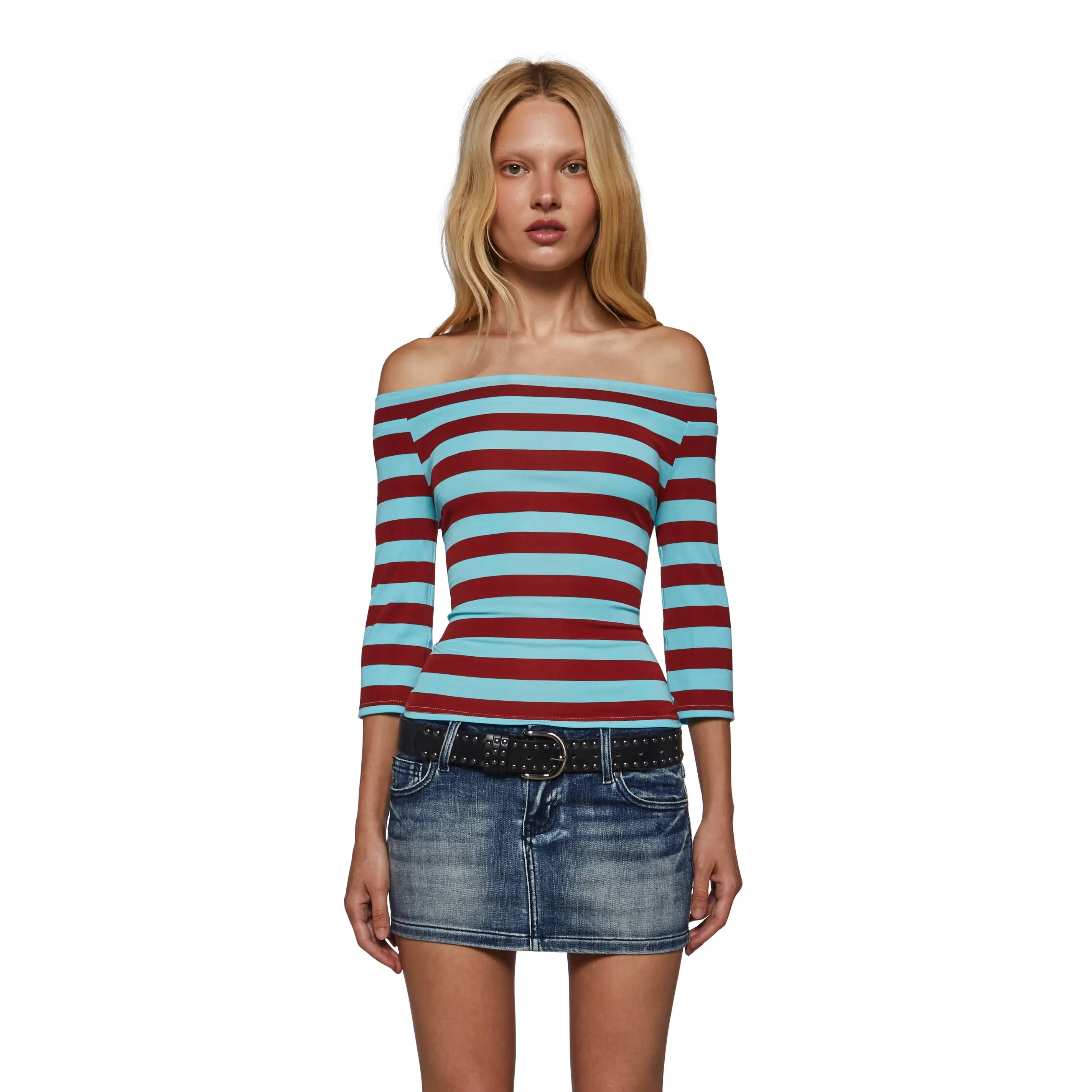 Melanie Off The Shoulder Quarter Sleeve Top - Blue