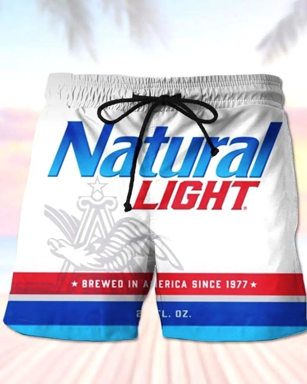 Natural Light Men's Casual Drinking Print Beach Shorts RCW 4IY