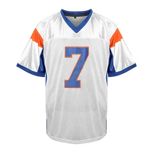 Original White Blue Orange Color-Block Football Jersey - V-Neck Mesh Breathable Fabric Unisex No.7 Loose Fit Versatile Styling Sports Jersey