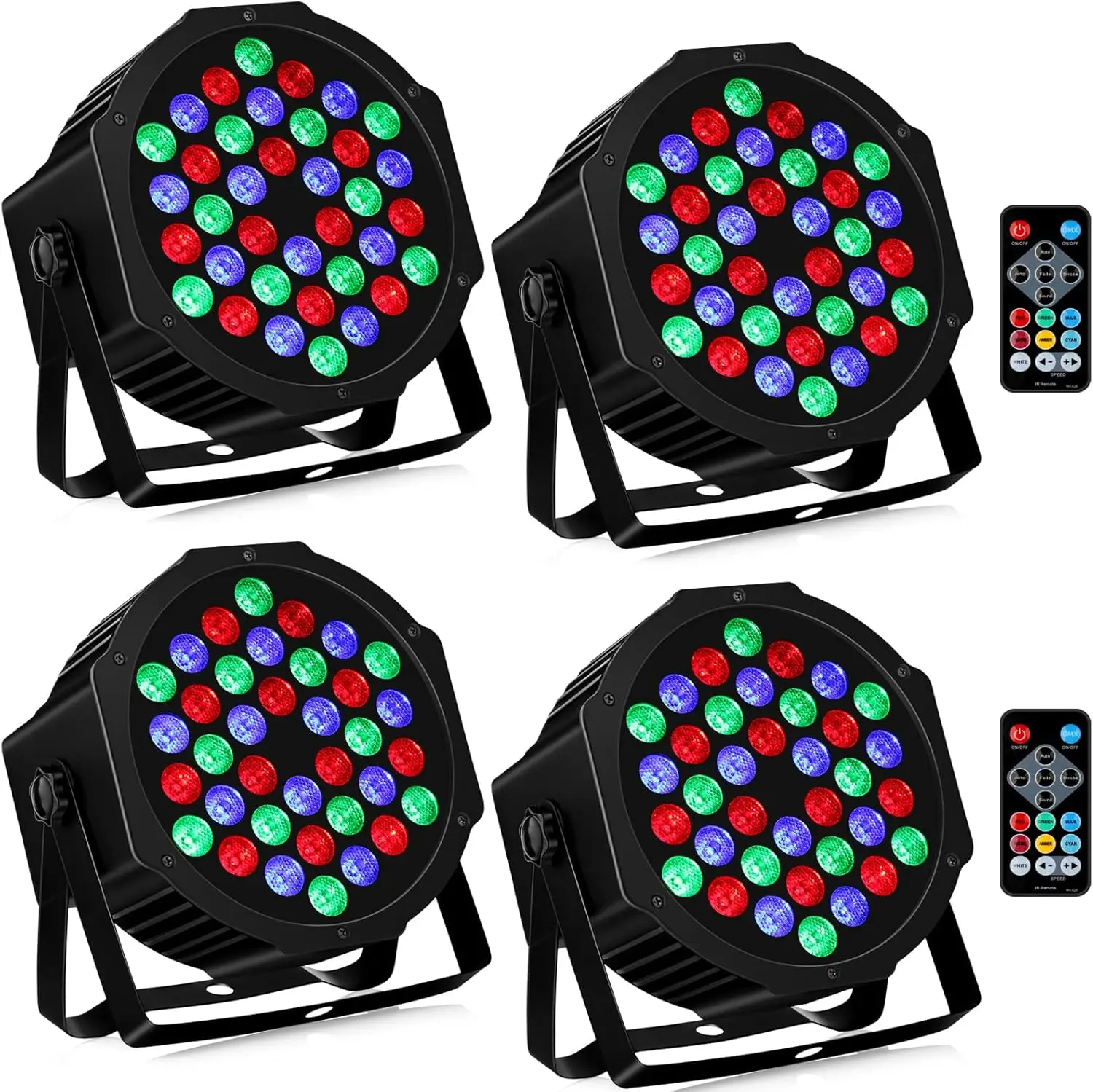 36LEDs Stage Par Lights 4 Pack - RGB LED Par Lights Sound Activated Auto Play by Remote & DMX Control Uplights for Wedding Birthday Church Music Light Show DJ Dance Party Events Stage Lighting