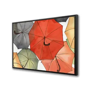Begin Home Decor C1FC2436YWBZK5 24 x 36 in. The Umbrellas of Petit Champlain - Framed Canvas Home Decor