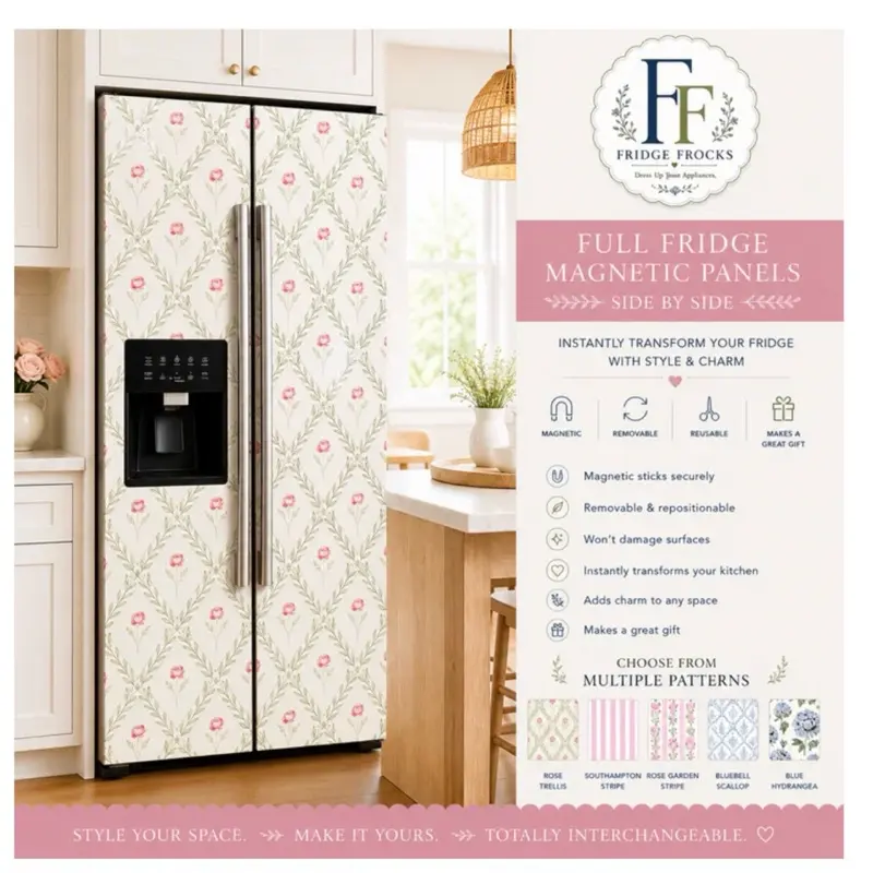 Magnetic Refrigerator Cover | Cottagecore Fridge Decor | Fridge Front Panels | Side-by-Side Freezer Wrap
