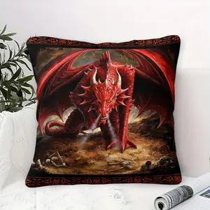 Fantasy Red Dragon Throw Pillow with Insert, Gothic Medieval Dragon Decorative Cushion for Couch, Sofa, Bedroom & Dorm, Decor for Fantasy Fans & Adults