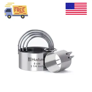 Biscuit Cookie Round Cutter Set with Handle, 5 Pieces Stainless Steel Circle Professional Baking Dough Tools for Cake