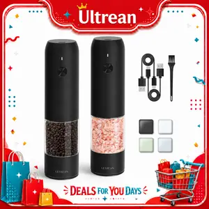 Ultrean Electric Salt & Pepper Grinder Sets - Rechargeable, Automatic with Adjustable Coarseness (6 Settings) , One-Hand Operated, For Kitchen, Gift