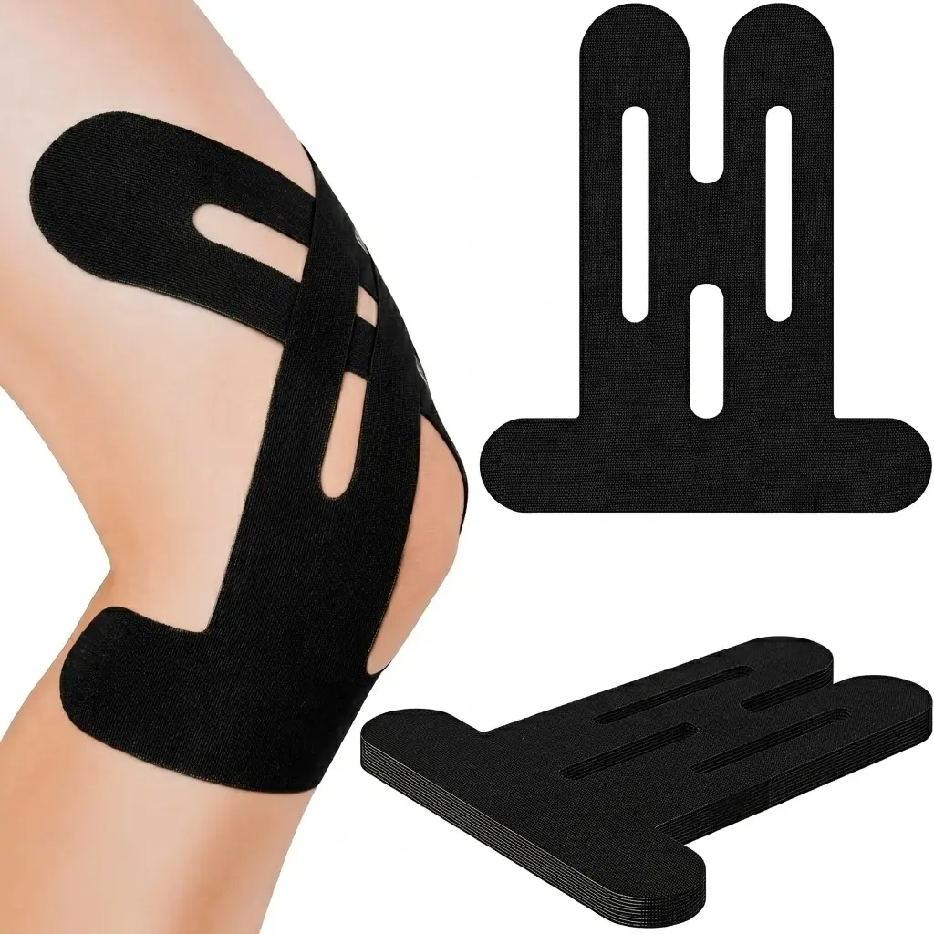 10-Pack Pre-cut Kinesiology Tape for Knee Support, Black Cotton Athletic Strips for Pain Relief and Joint Stabilization for Adults, Waterproof and Hypoallergenic, Kinesiology Sports Tape, Pre-Cut Fit
