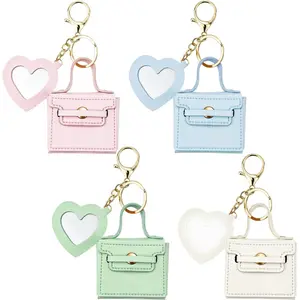 4PCS Super Smalls Makeup Bag with Mirror Mini Makeup Bag for Women, Coin Wallet, Bag Charms Y2k Accessories Cute Leather Keychain (Style 2)