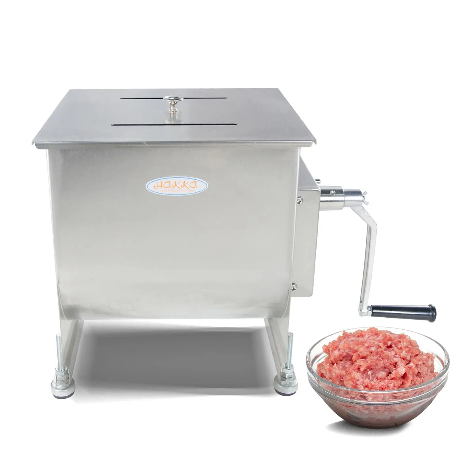 Hakka Manual Meat Mixer with Fixed Stainless Steel Tank - 15L/30lb Capacity, Kitchen Equipment for Sausage Making and Meat Processing