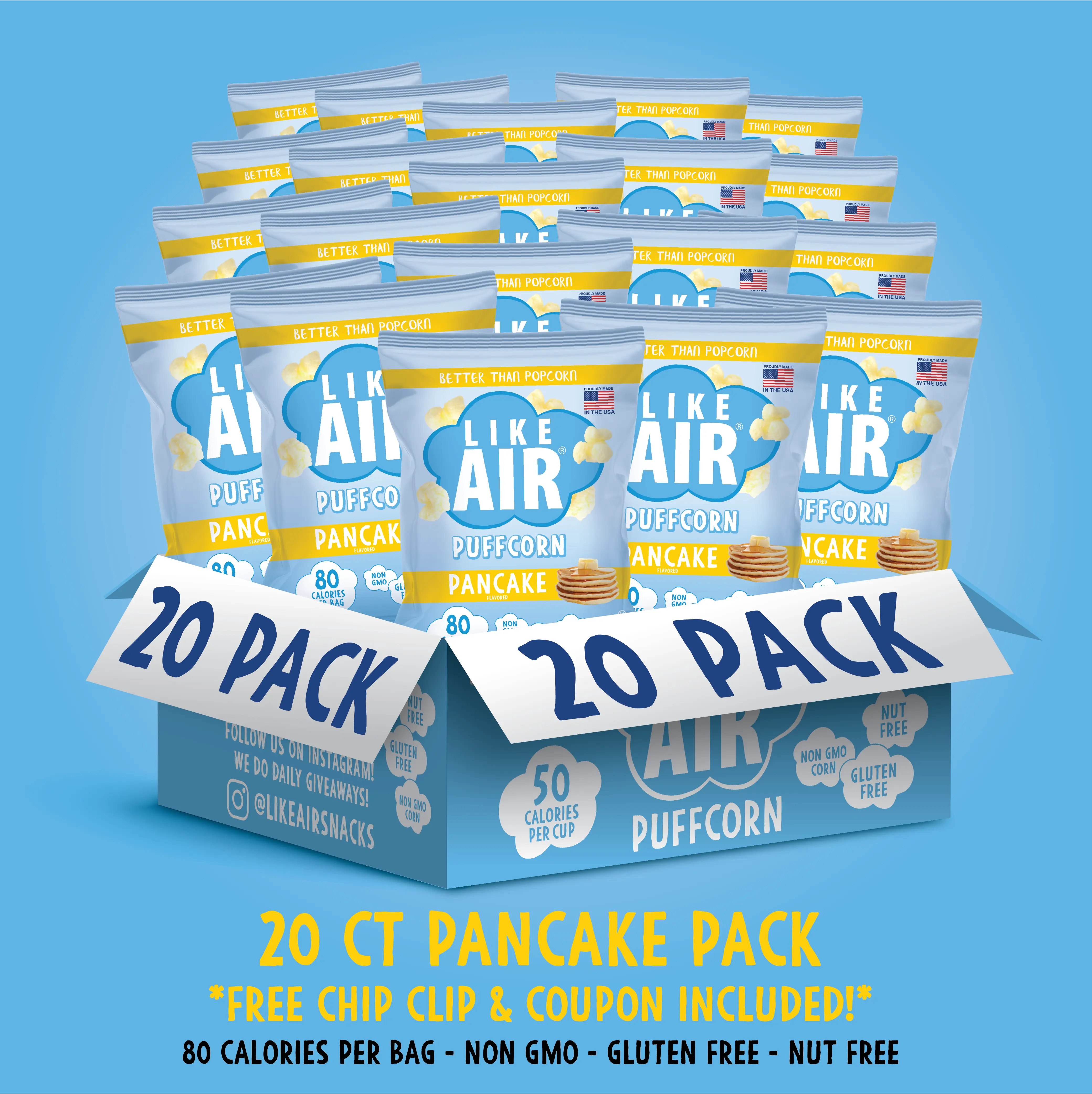 Pancake Puffcorn Single Serve  - 20 bags - Like Air Puffcorn