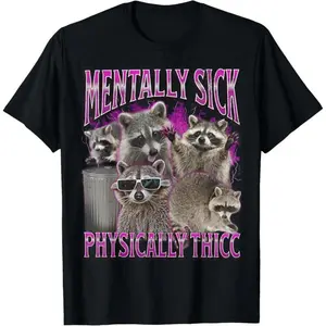Physically Thicc Funny Raccoon Meme Bootleg Graphic 90s T-Shirt Graphic tees