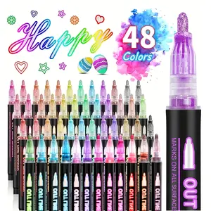 12/24/48 Color Shimmer Double-Line Drawing Doodle Outline Markers, DIY Panting Colorful Pens for Teens & Kids, Glitter Markers Pens Set Gift Art Supplies for Students