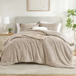 【Summer Deals】HOMELIKE MOMENT Reversible Fluffy Fleece Touch 3 Piece Comforter Set, Ultra Soft Cozy Blanket, Modern Bedroom Decor, Machine Washable, Ideal All-Season Gift, Valentine Gift, Holiday Gift